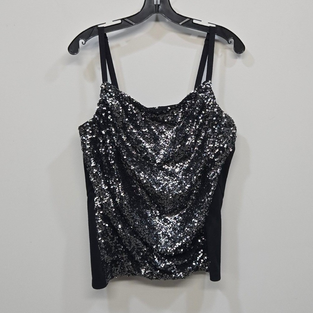 Lane Bryant Sequin Cami Tank Top Plus Size 16 Black Sparkle Disco Glam Night Out - Picture 2 of 7
